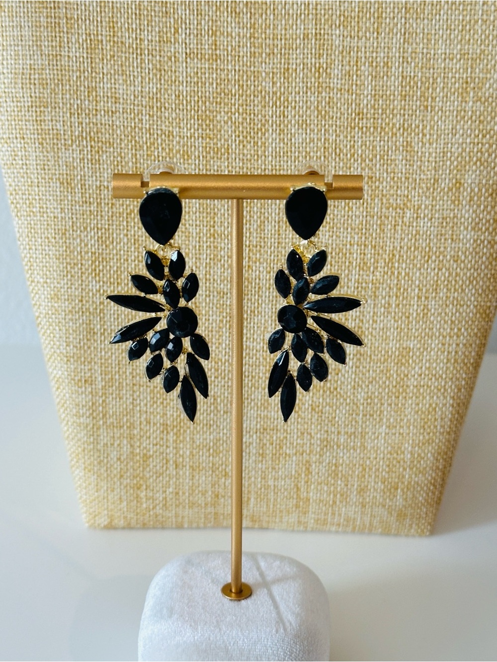 Fashion Jewelry Black Crystal Leaf Cascade Earrings